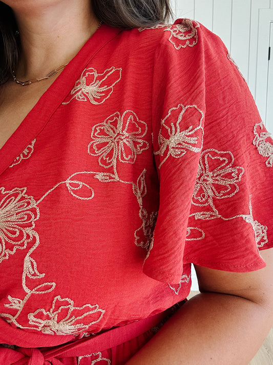 Lyra Embroidered Maxi Dress in Brick