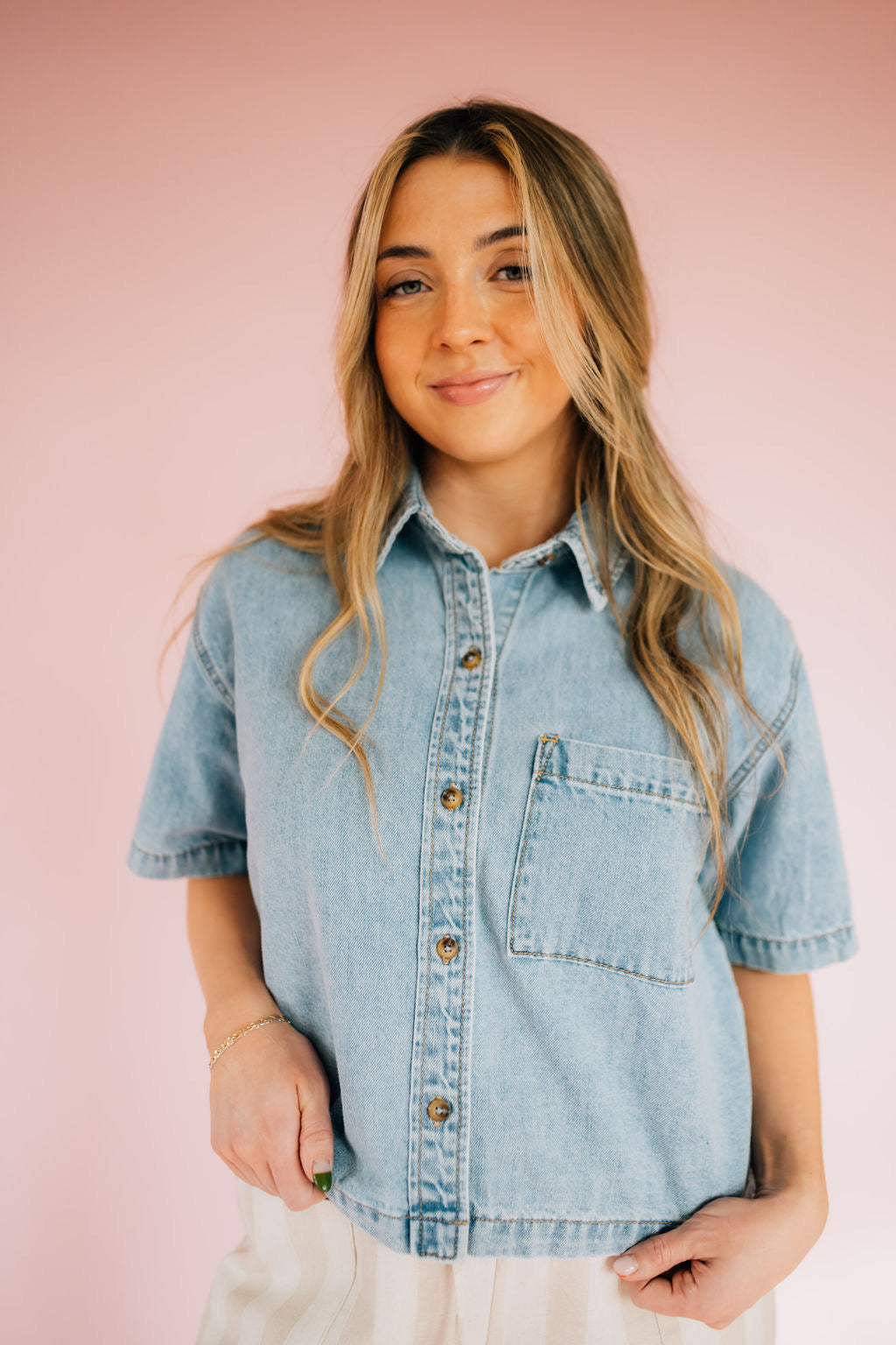 Elsie Denim Button-Up Top