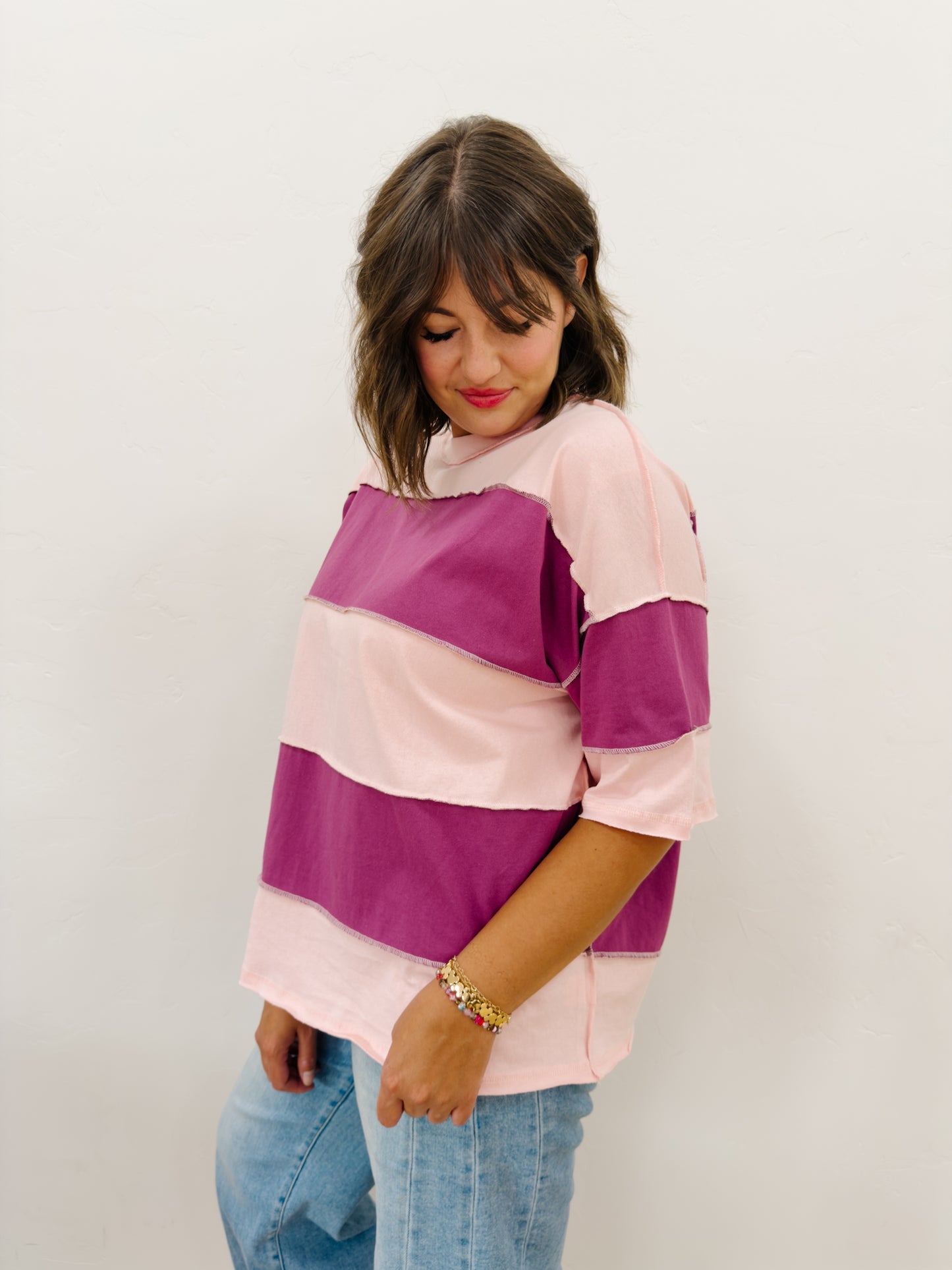 Poly Colorblock Top in Salmon - Lettie Boutique