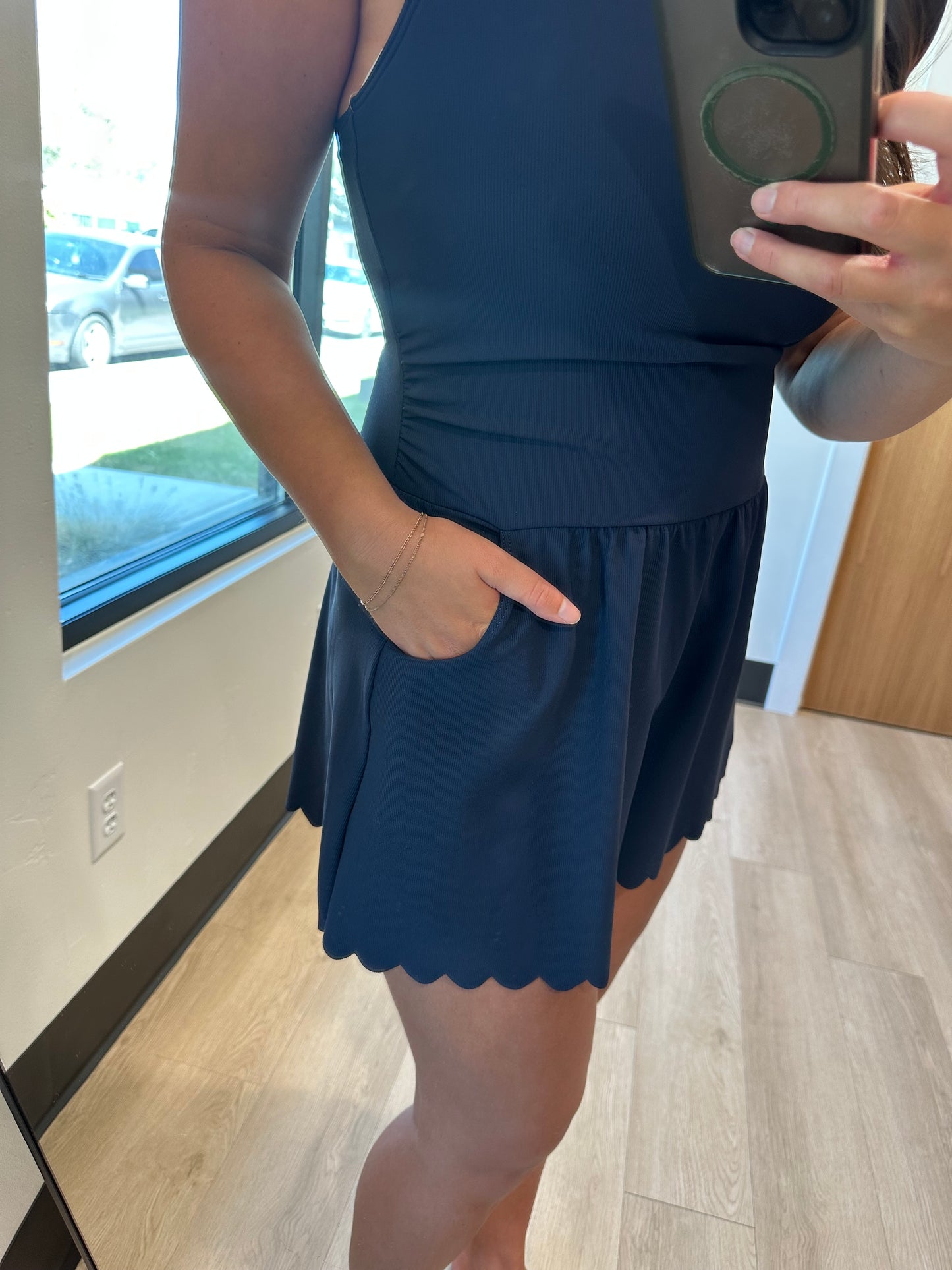 Misty Scalloped Romper Swimsuit Navy - Lettie Boutique