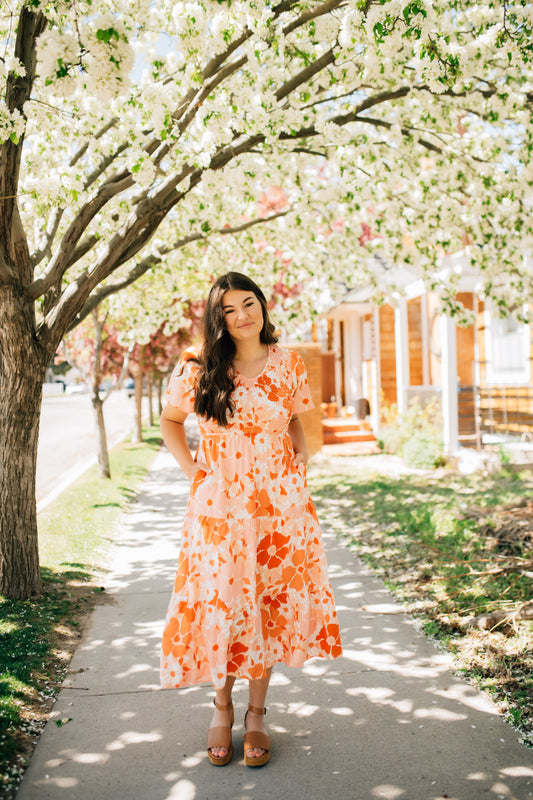 Chloe Floral Dress in Tangerine