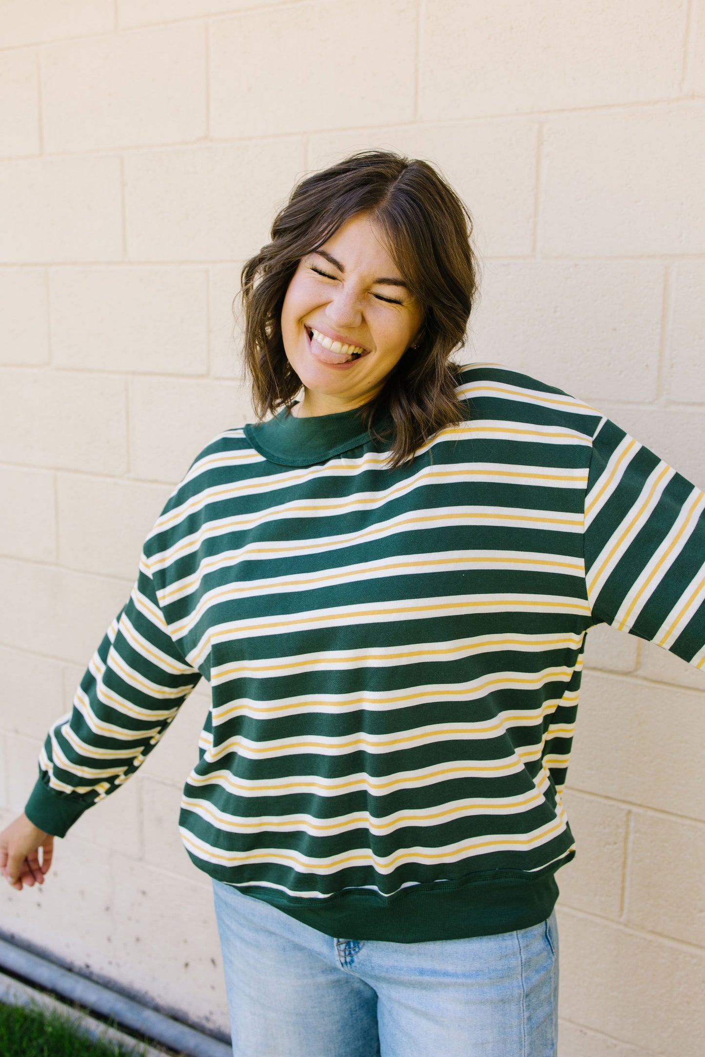 +Lydia Striped Knit Top in Hunter Green - Lettie Boutique