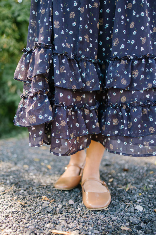 +Rina Floral Tiered Skirt in Navy - Lettie Boutique