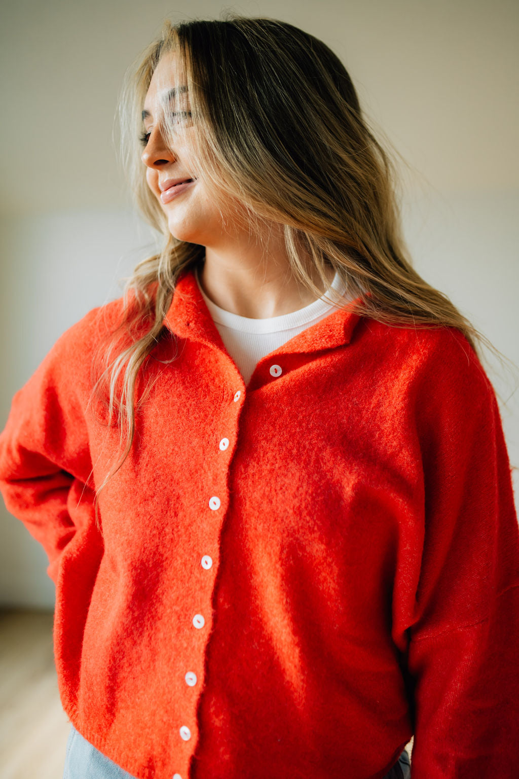 James Button Cardigan in Red