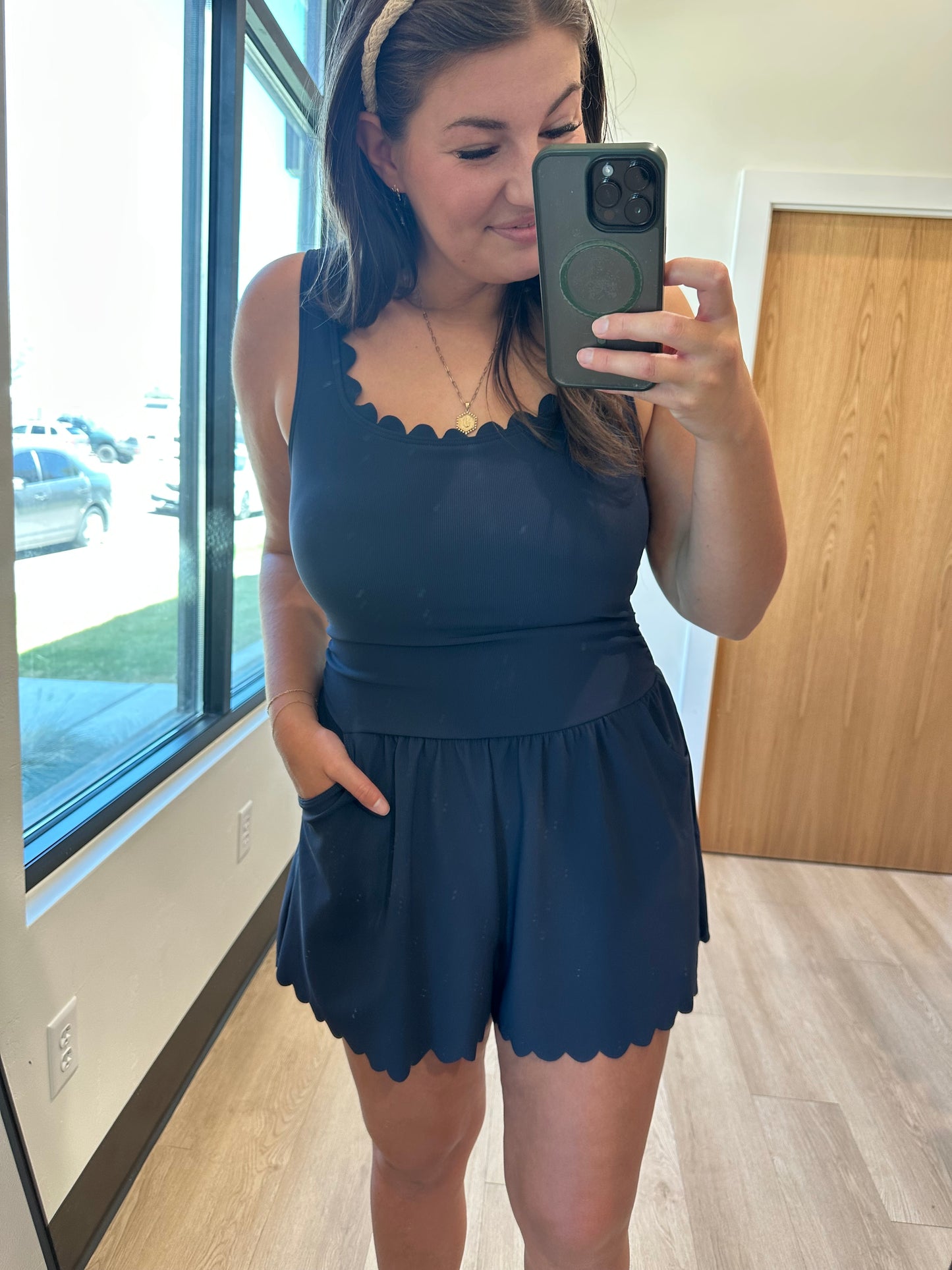 Misty Scalloped Romper Swimsuit Navy - Lettie Boutique