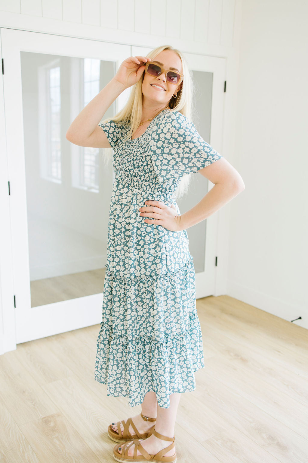 Zara Floral Tiered Dress in Blue