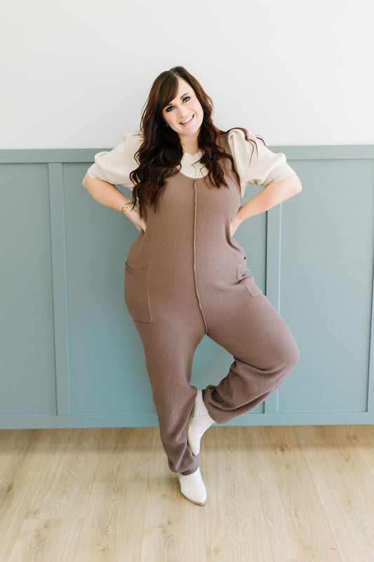 Dakota Sweater Jumpsuit in Mocha - Lettie Boutique