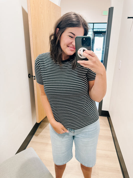 Delta Stripe Tee in Black