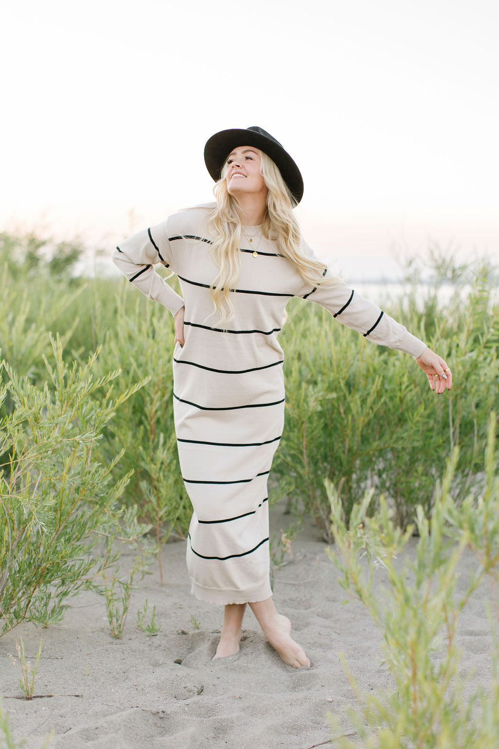 Jess Striped Sweater Maxi Dress in Natural