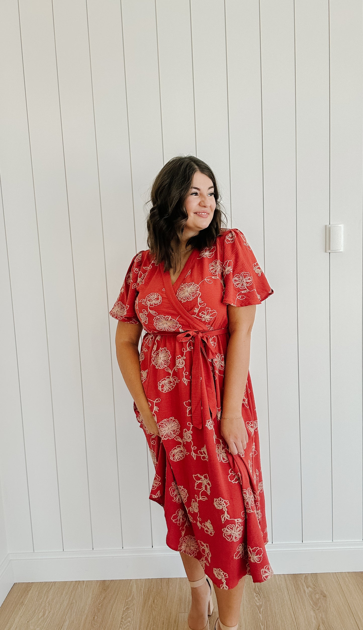 Lyra Embroidered Maxi Dress in Brick