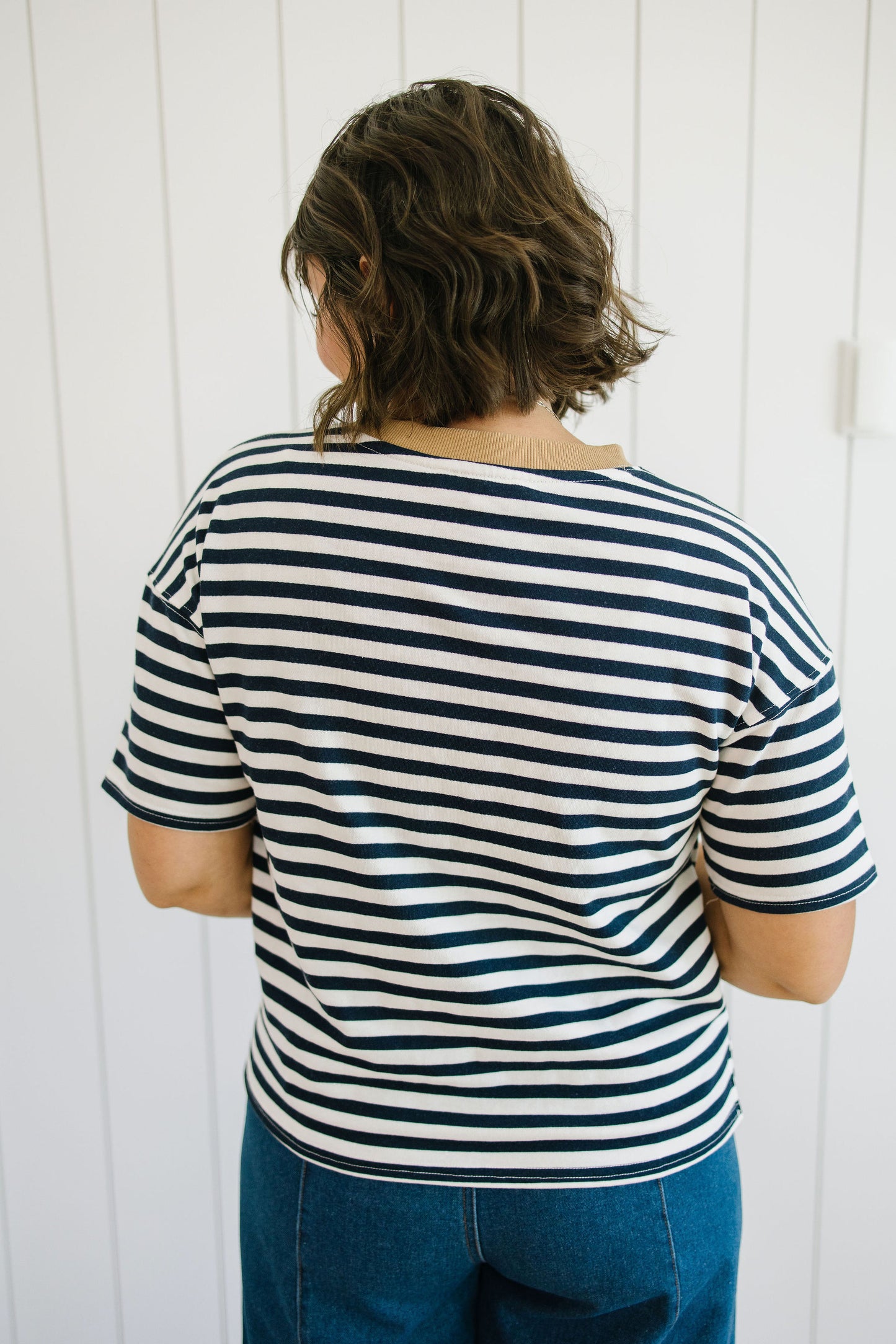 Kit Stripe Colorblock Tee in Navy - Lettie Boutique