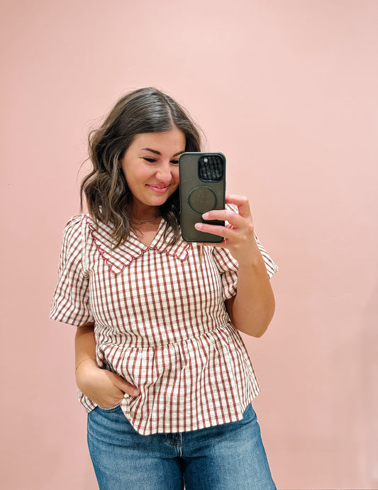 Aubrey Plaid Peplum Blouse