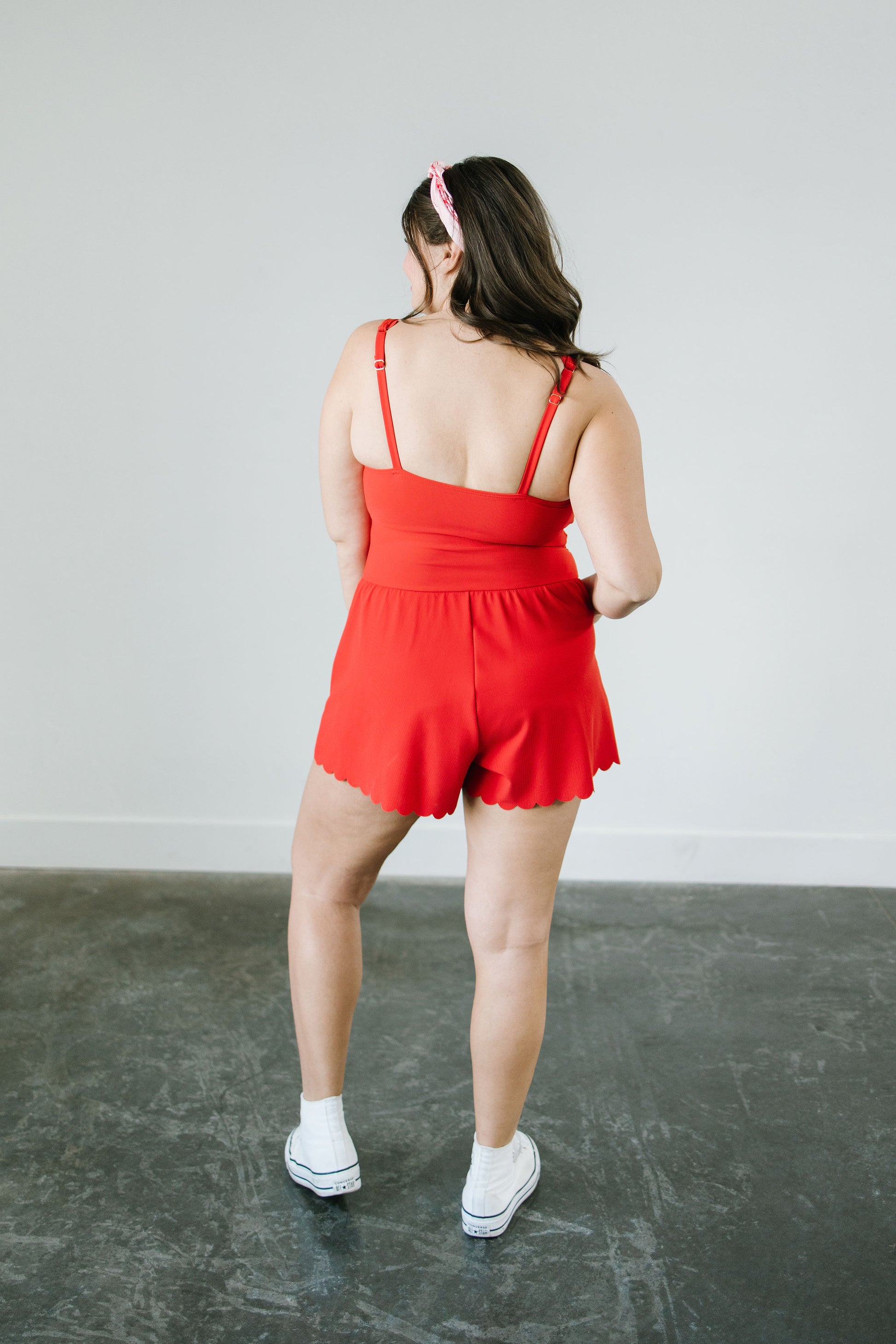Misty Scalloped Romper Swimsuit in Red - Lettie Boutique