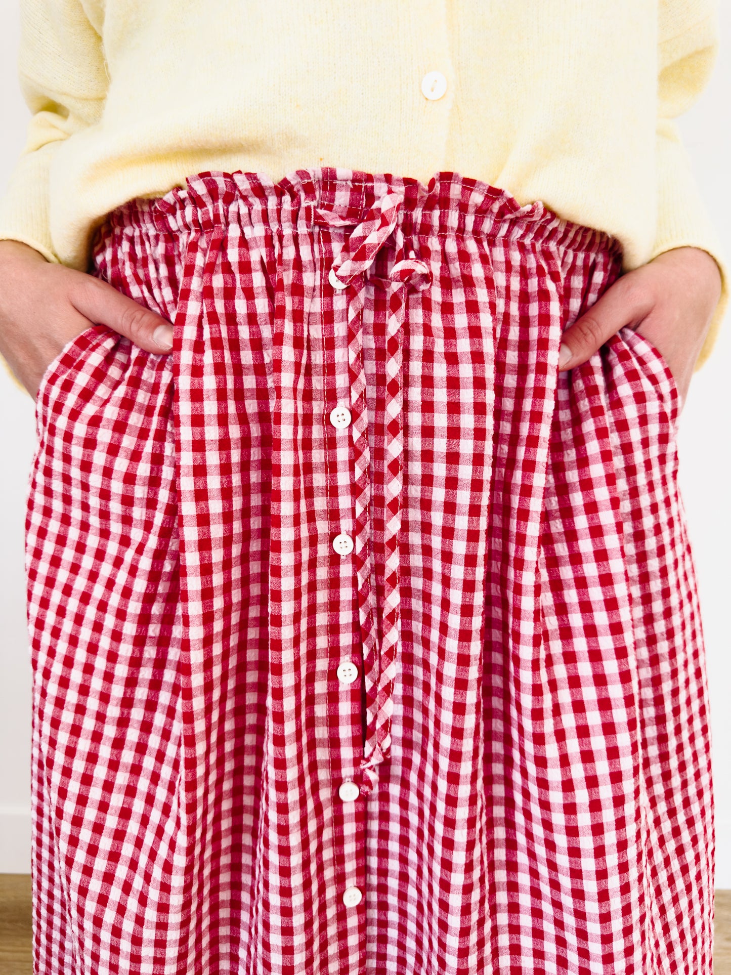 Liv Gingham Button Skirt in Red - Lettie Boutique