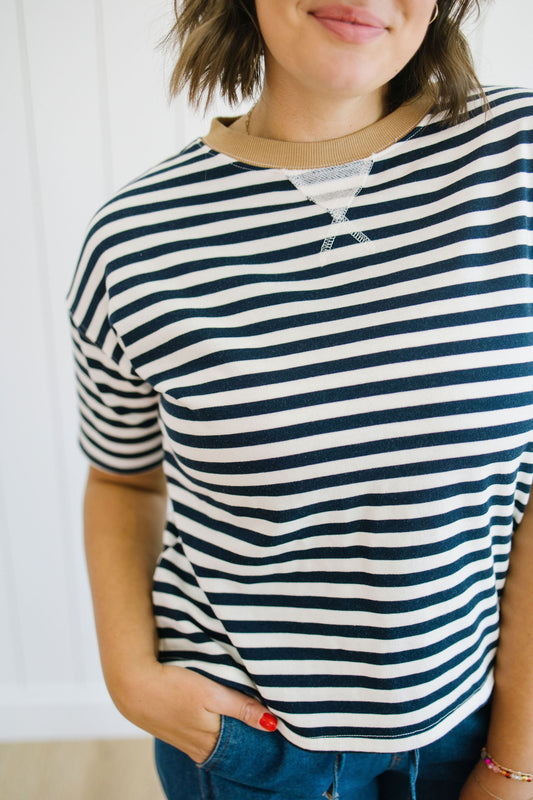 Kit Stripe Colorblock Tee in Navy - Lettie Boutique