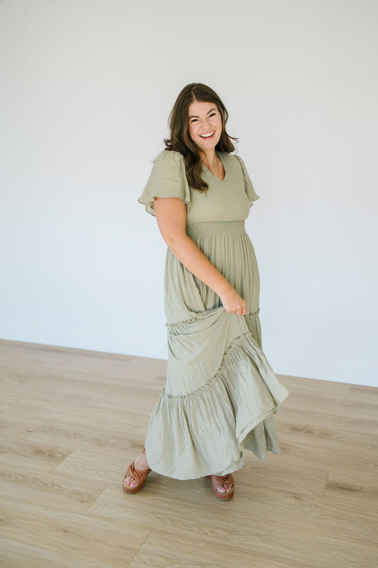 *Taylor Tiered Maxi Dress in Olive - Lettie Boutique