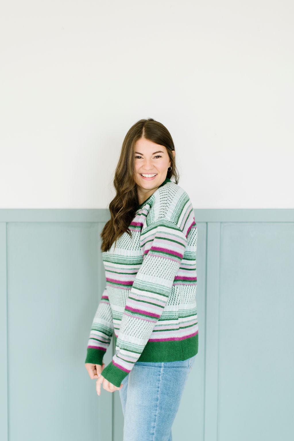 Nord Multi Stripe Sweater in Green