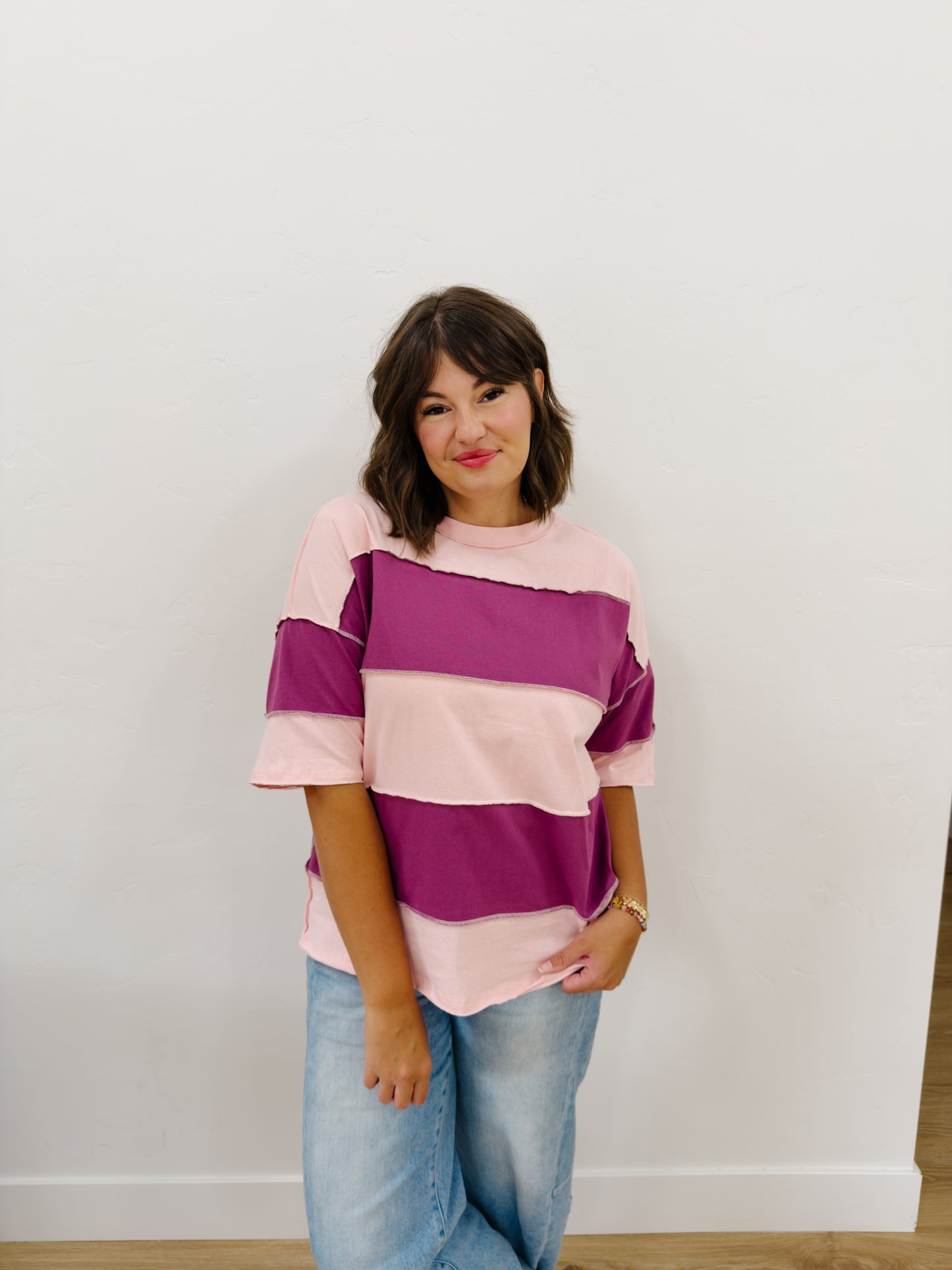 Poly Colorblock Top in Salmon - Lettie Boutique