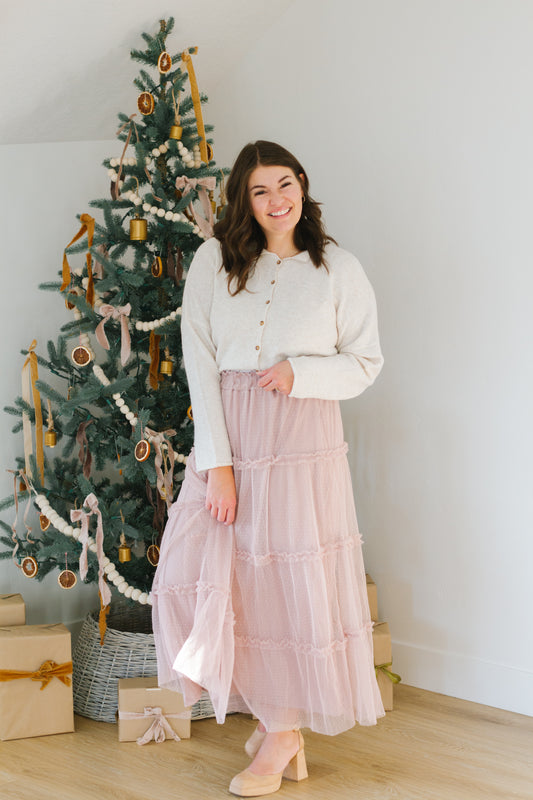 Brielle Swiss Dot Tulle Skirt in Blush