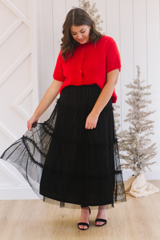 Brielle Swiss Dot Tulle Skirt in Black