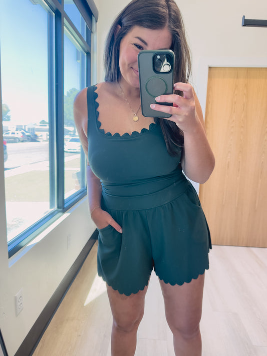 Misty Scalloped Romper Swimsuit in Green