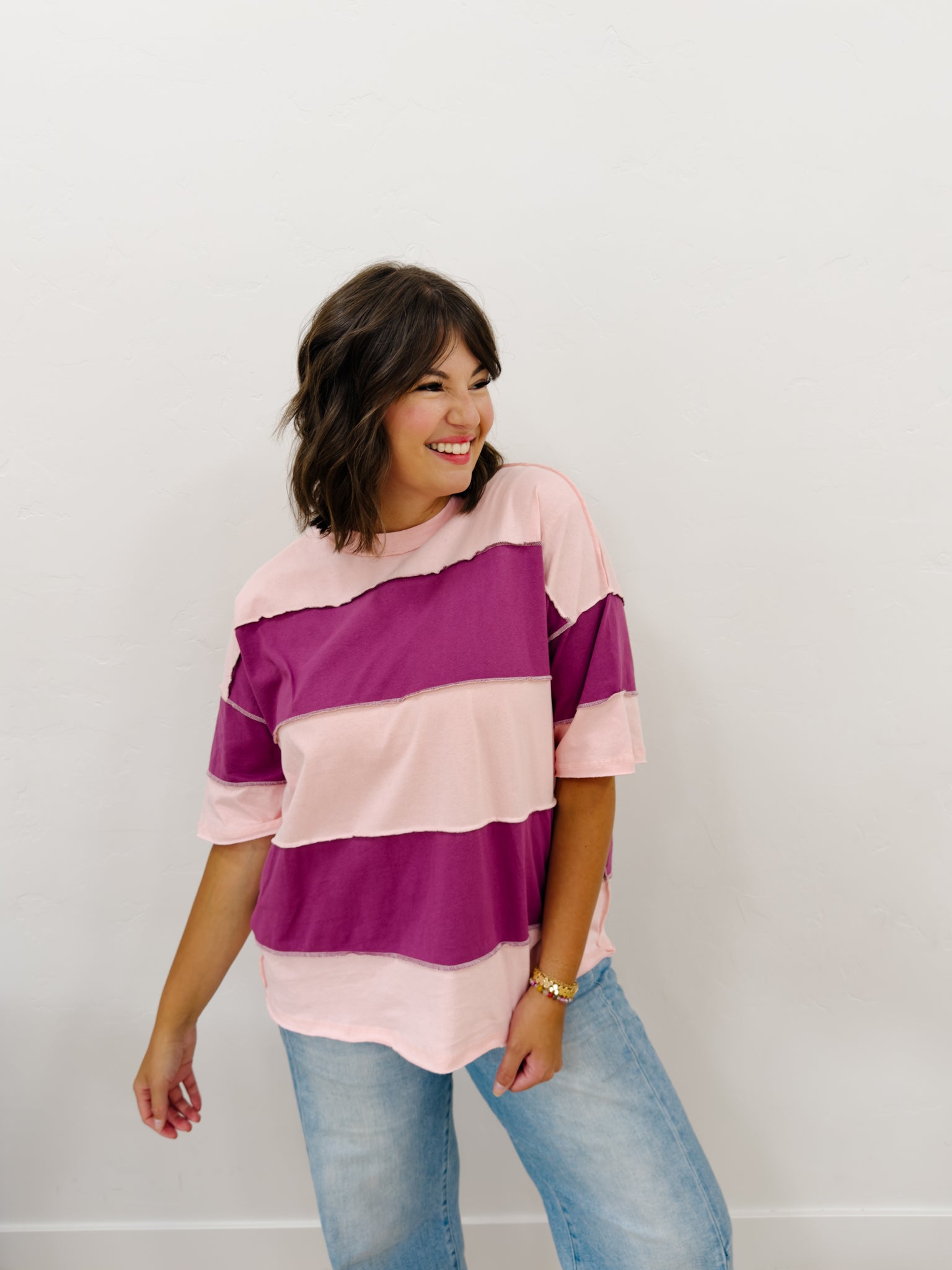 Poly Colorblock Top in Salmon - Lettie Boutique