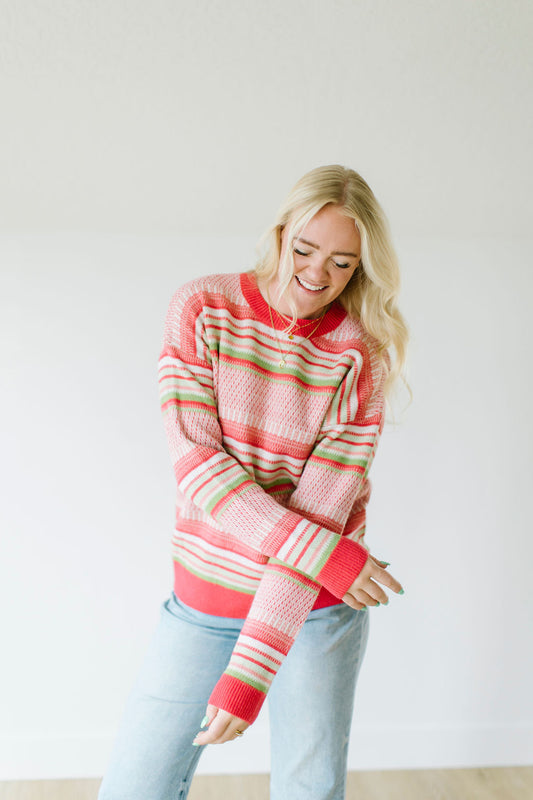 Nord Multi Stripe Sweater in Coral