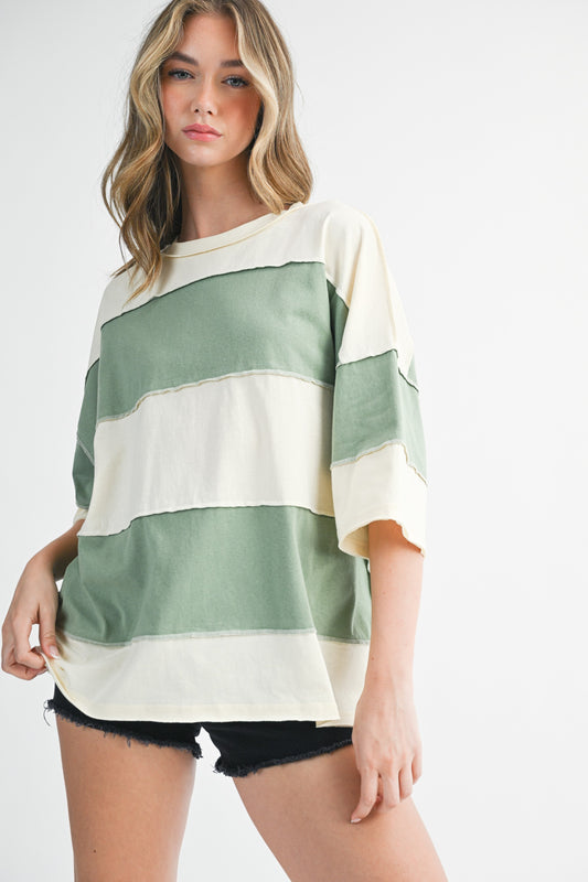 Poly ColorBlock Top in Green