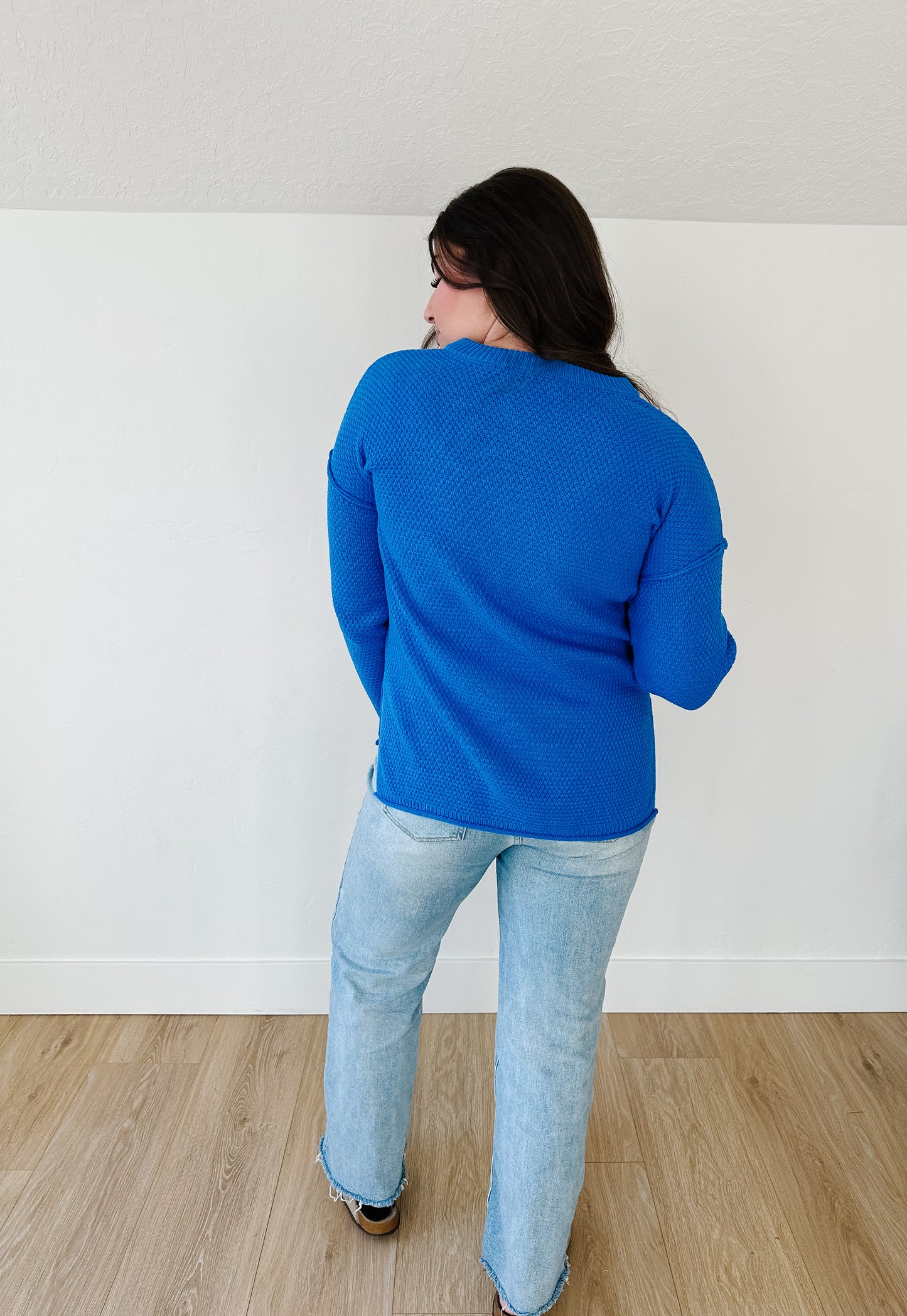 Farah Button Sweater in Ocean Blue