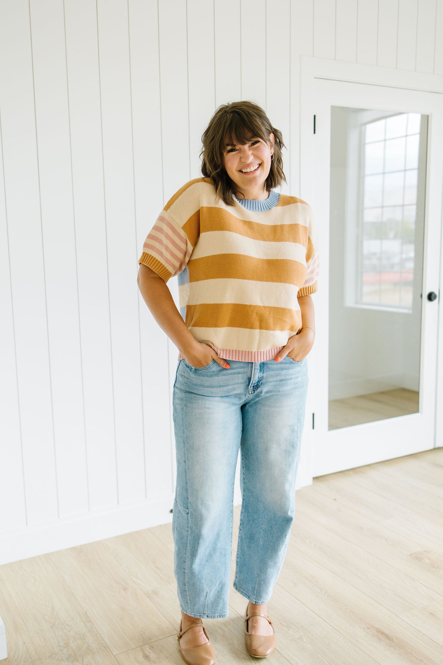 Cambria Striped Short Sleeve Sweater