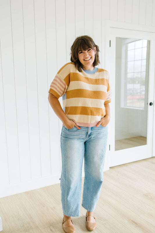 Cambria Striped Short Sleeve Sweater - Lettie Boutique