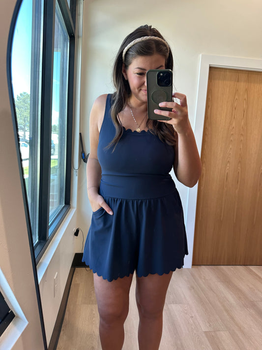 Misty Scalloped Romper Swimsuit Navy