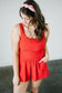 Misty Scalloped Romper Swimsuit in Red - Lettie Boutique