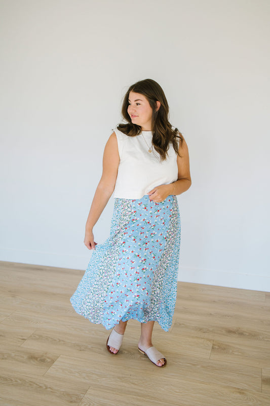 Wren Floral Skirt in Sky Blue