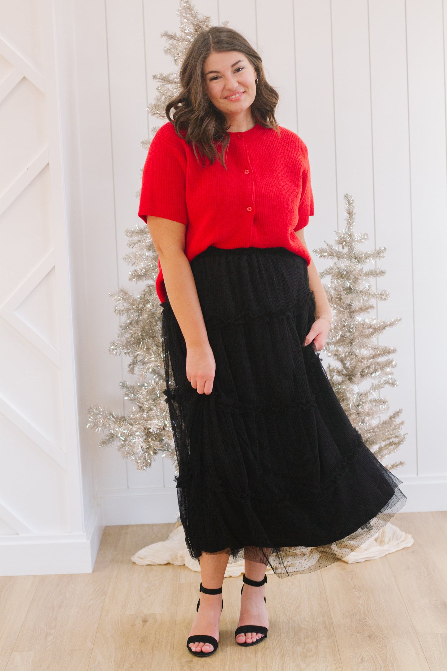 Brielle Swiss Dot Tulle Skirt in Black