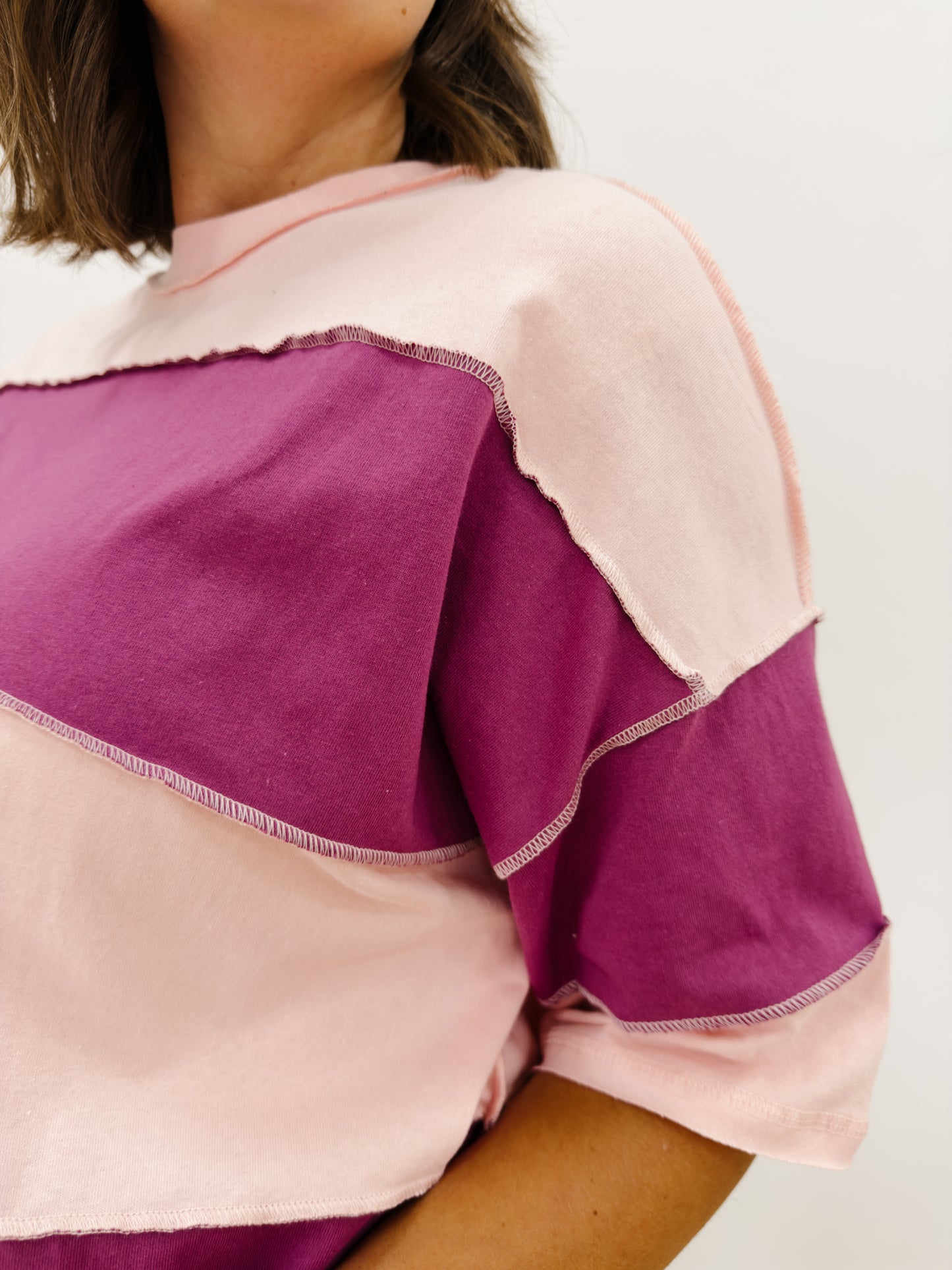 Poly Colorblock Top in Salmon - Lettie Boutique