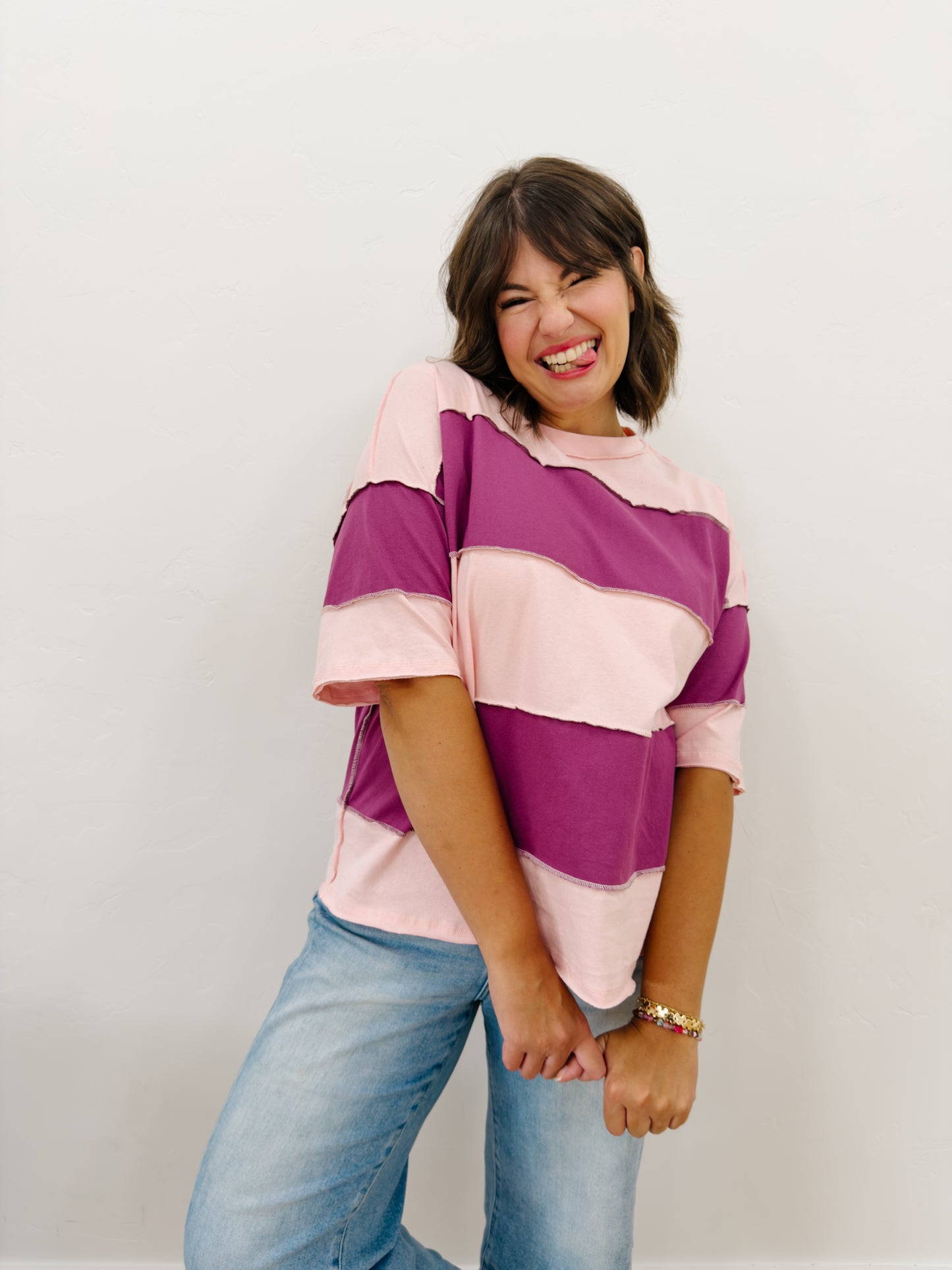Poly Colorblock Top in Salmon - Lettie Boutique