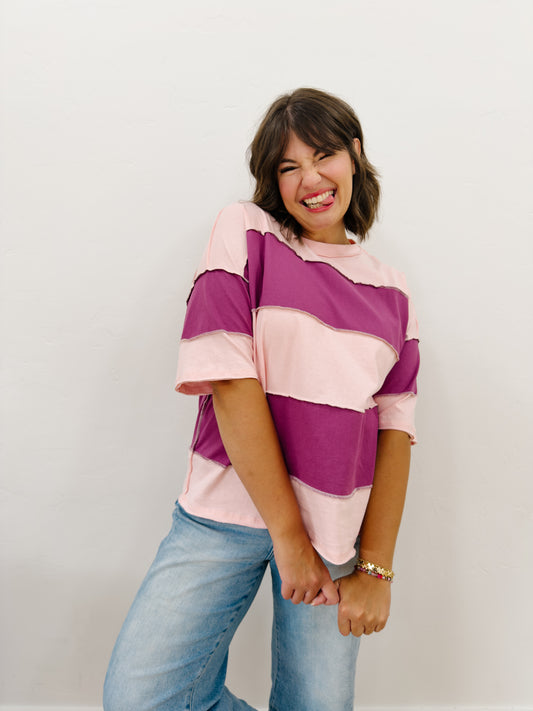 Poly Colorblock Top in Salmon
