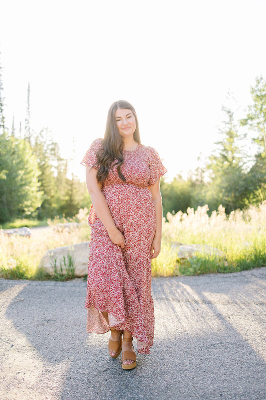 Magnolia Floral Maxi Dress in Currant