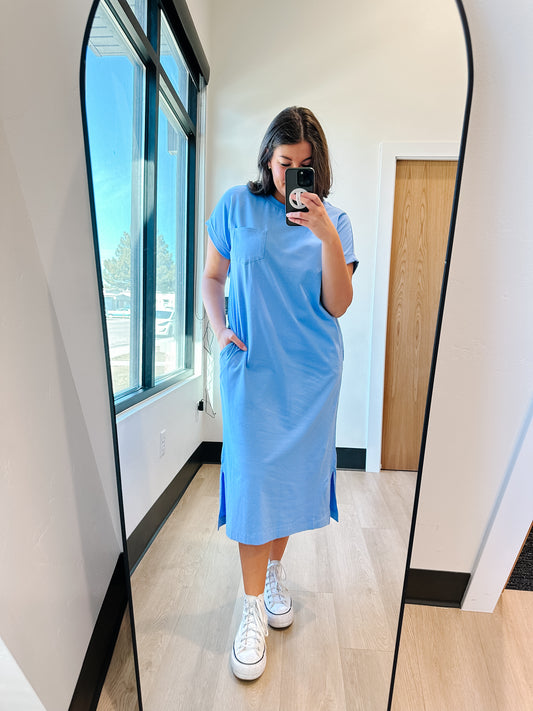 Adalee Midi T-Shirt Dress in Blue - Lettie Boutique