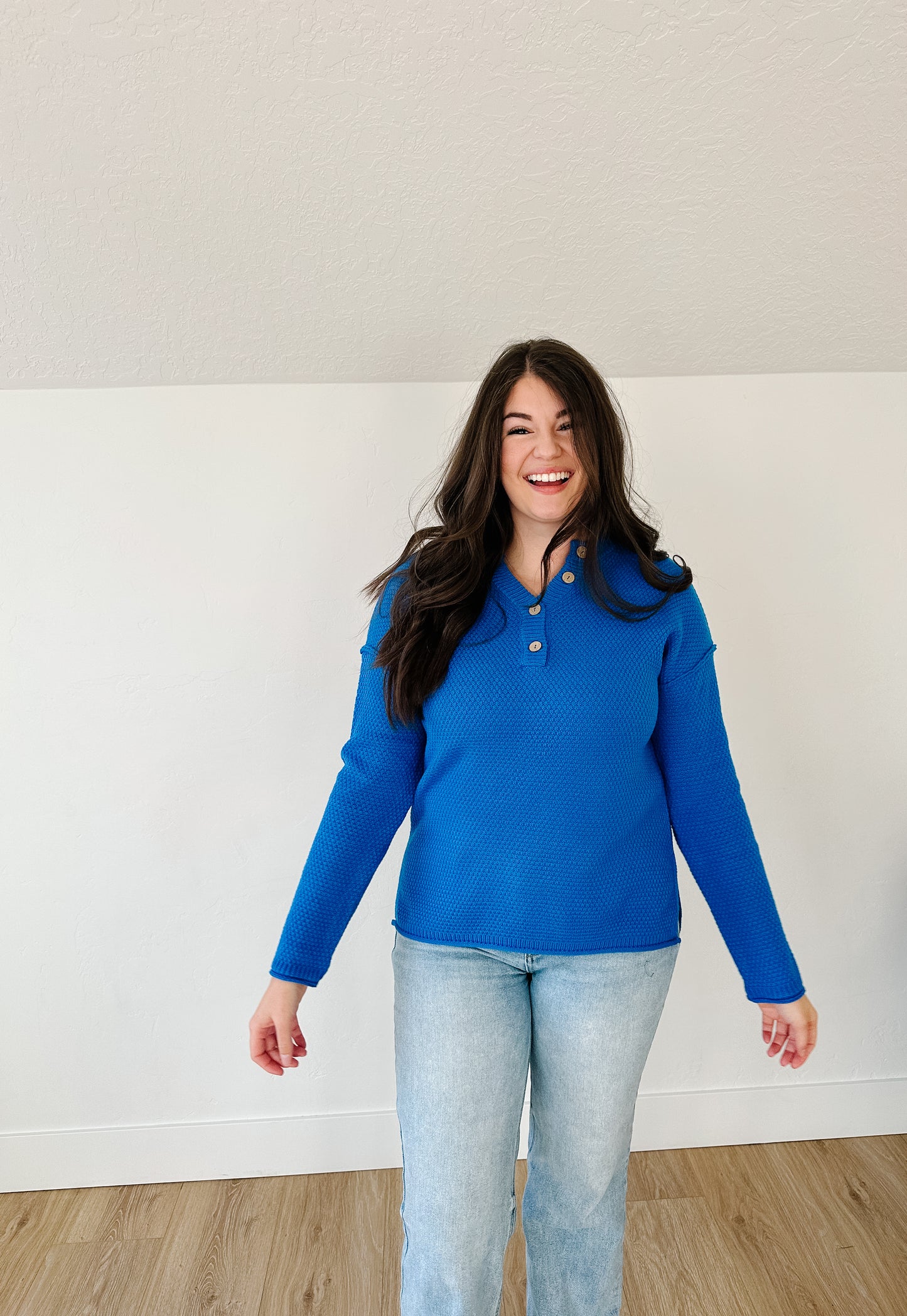 Farah Button Sweater in Ocean Blue