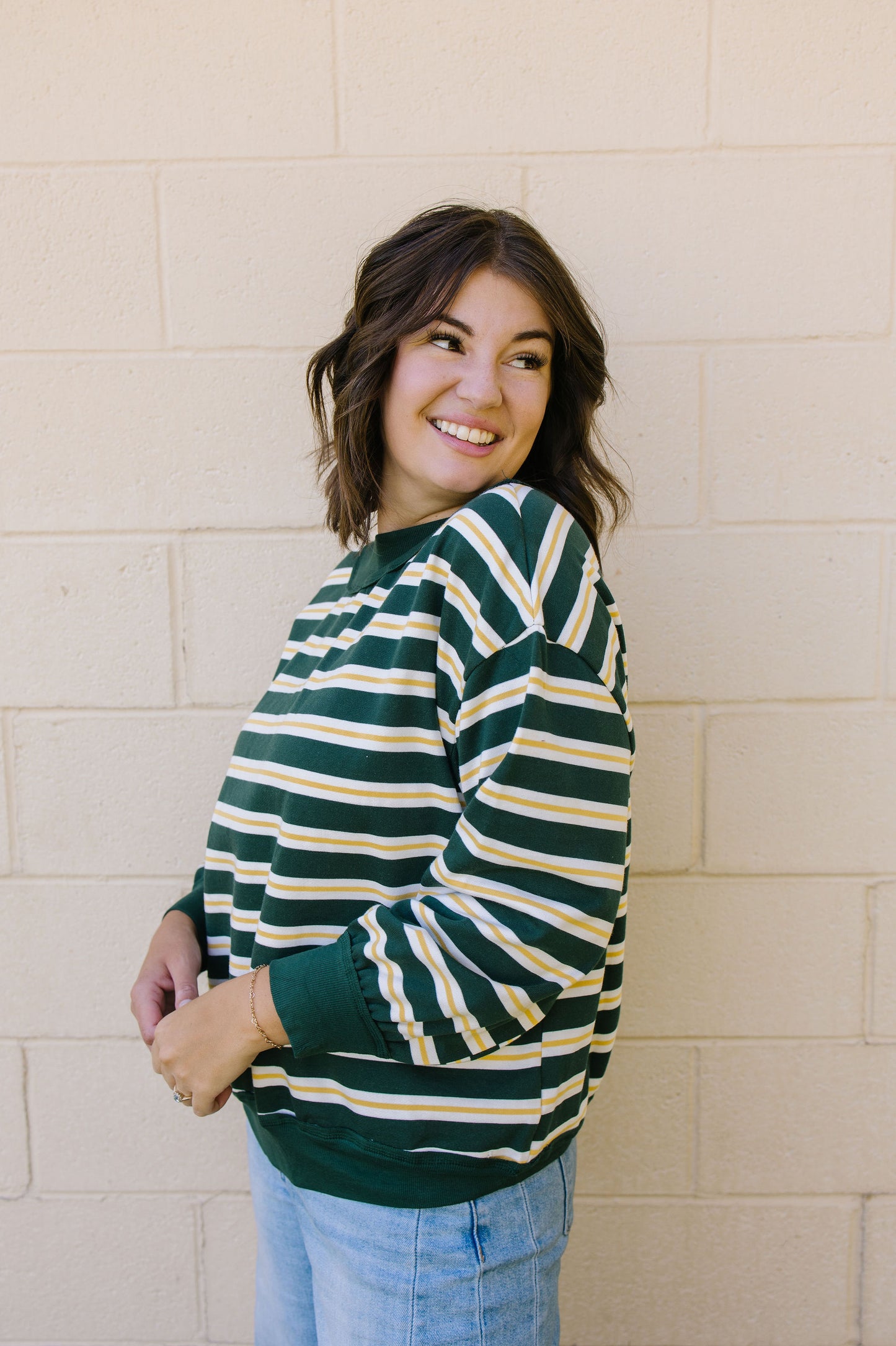 +Lydia Striped Knit Top in Hunter Green - Lettie Boutique