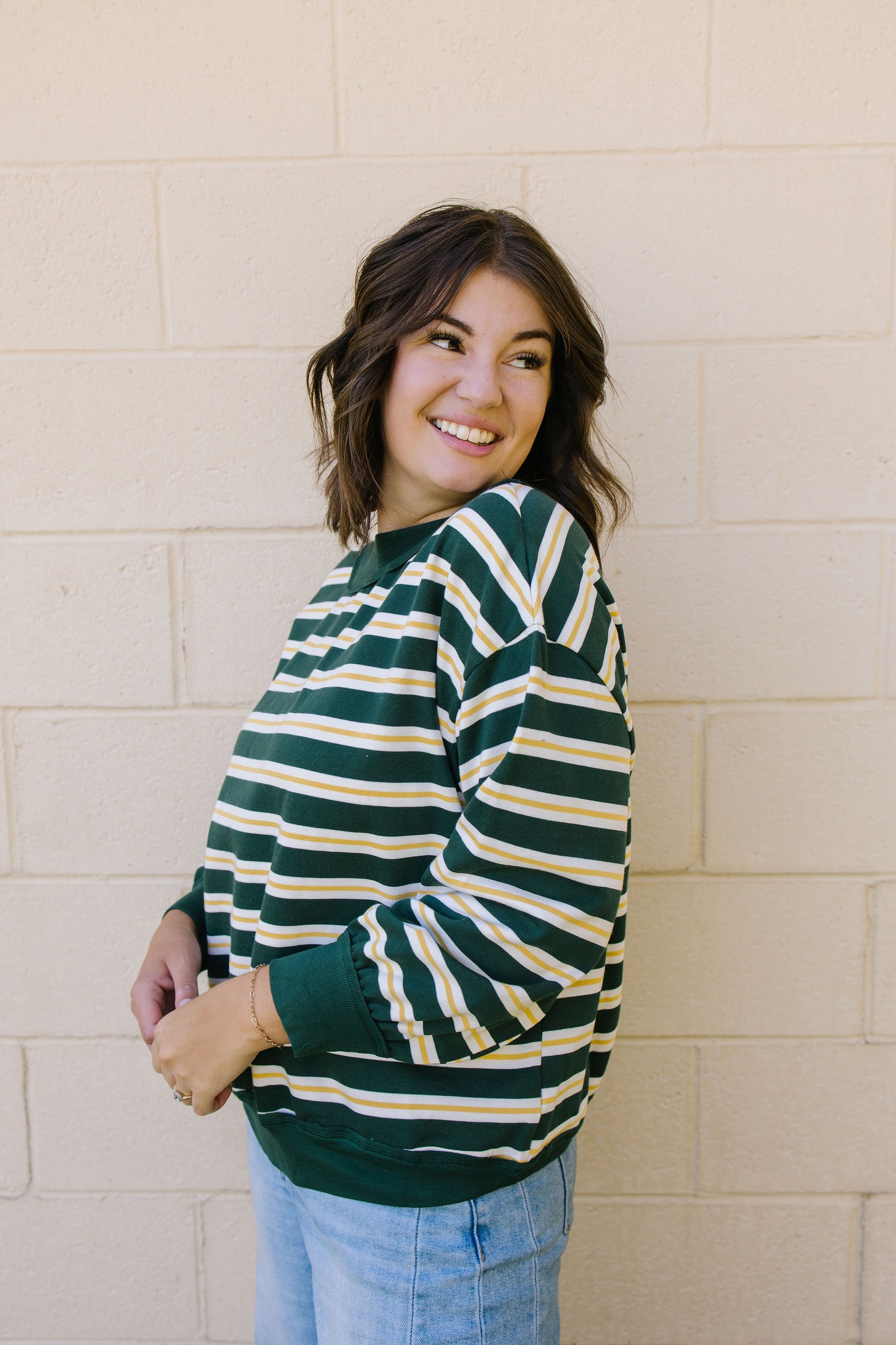 +Lydia Striped Knit Top in Hunter Green - Lettie Boutique