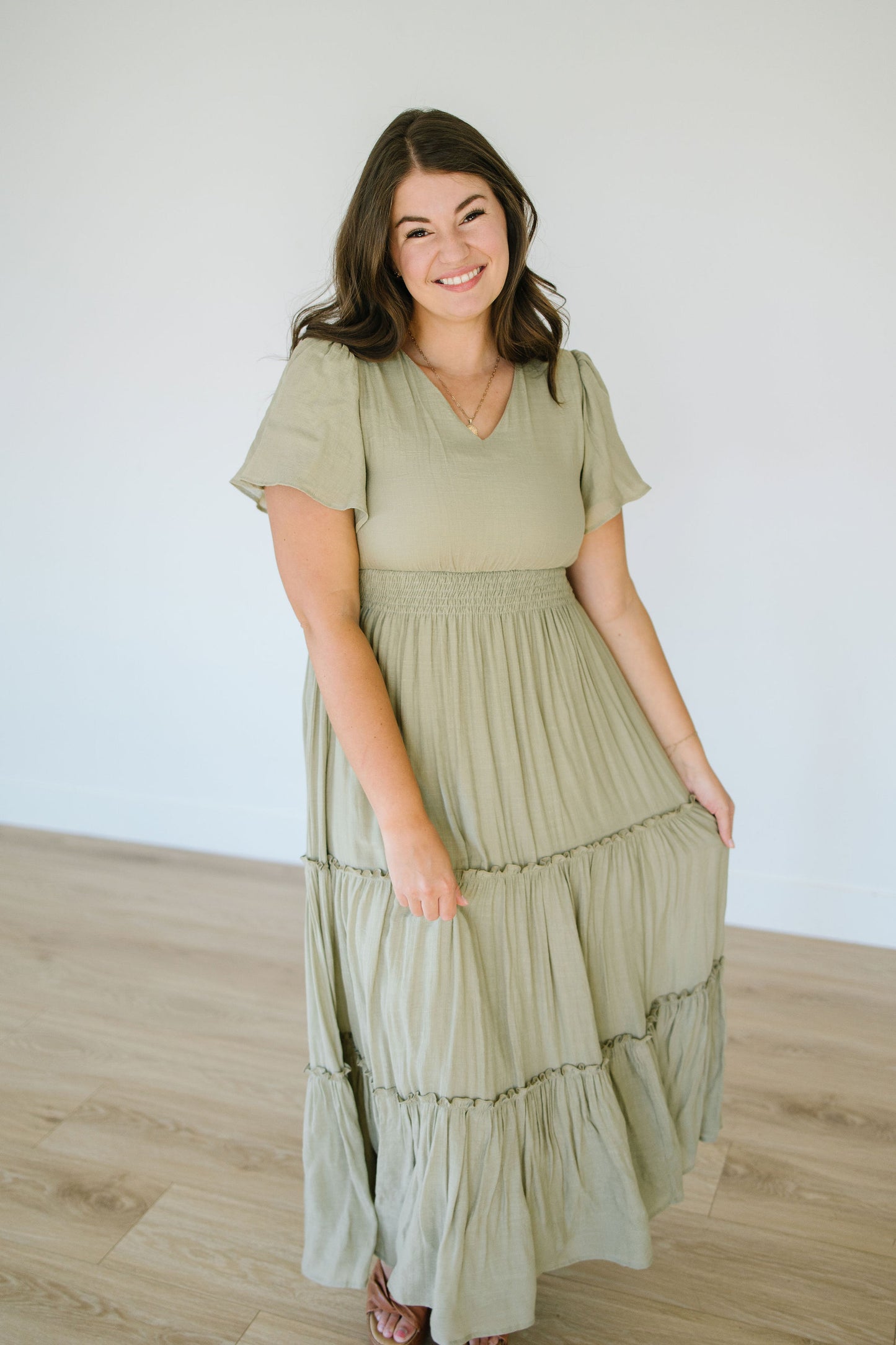 *Taylor Tiered Maxi Dress in Olive - Lettie Boutique