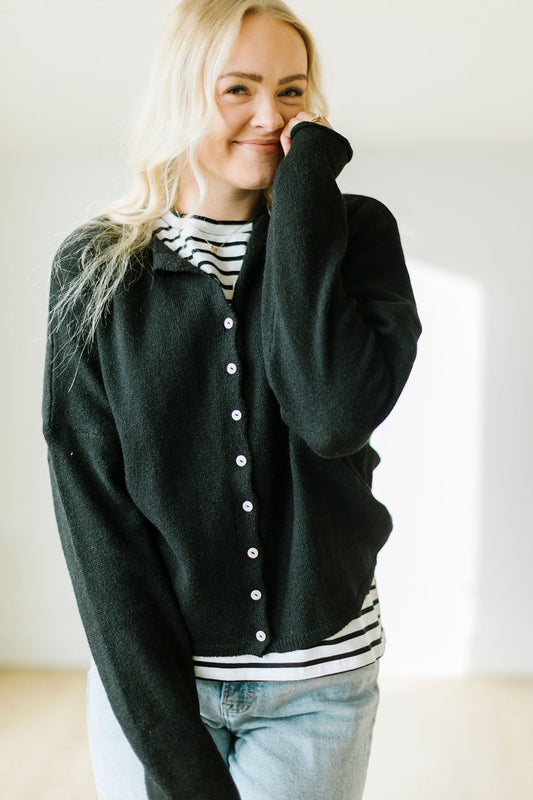 James Button Cardigan in Black