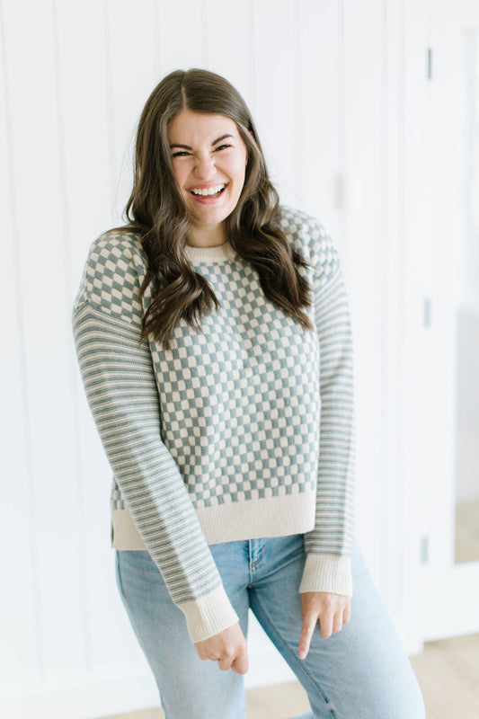 Conlin Checkered Sweater in Sage