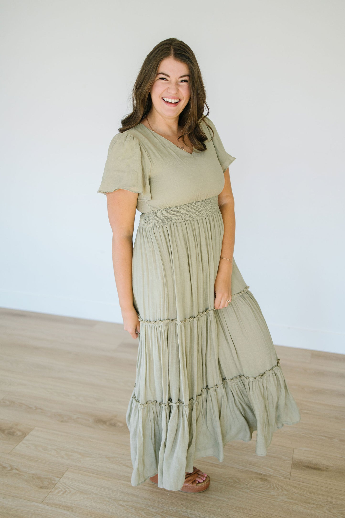 *Taylor Tiered Maxi Dress in Olive - Lettie Boutique