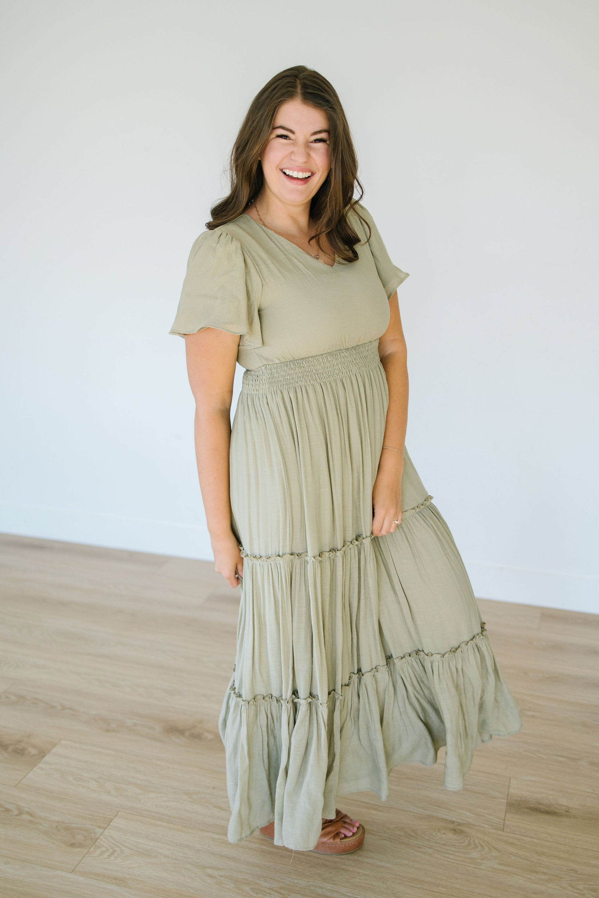 *Taylor Tiered Maxi Dress in Olive - Lettie Boutique