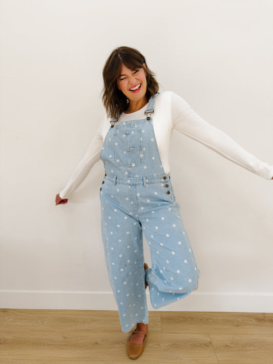 Inka Polka Dot Overalls in Denim