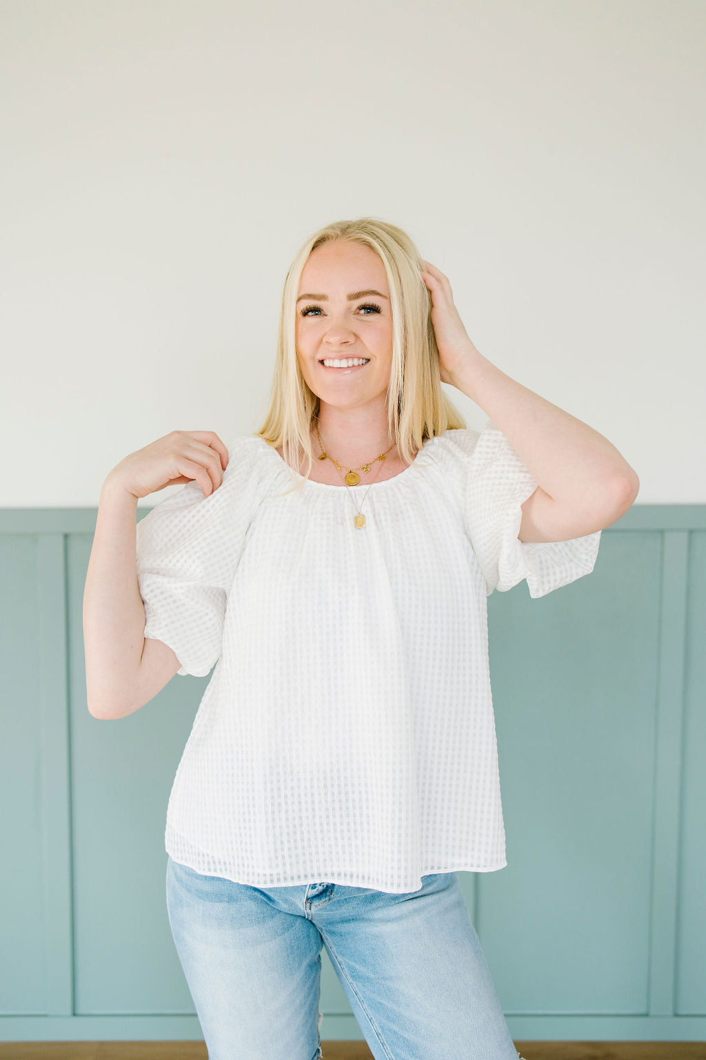 London Gingham Blouse in toupe